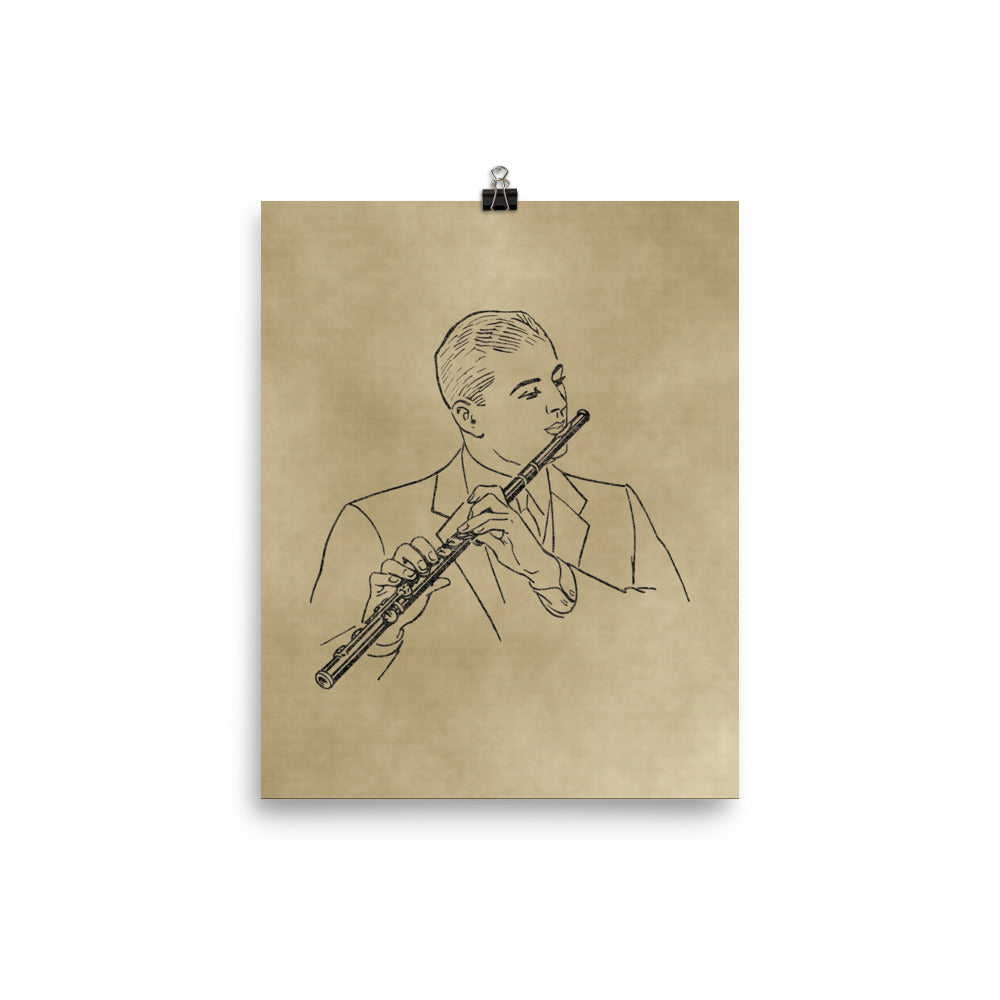 Vintage Flutist Line Art Poster