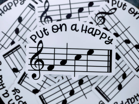 Put on a Happy Face Sticker – Musical Notes Smiley for Music Lovers