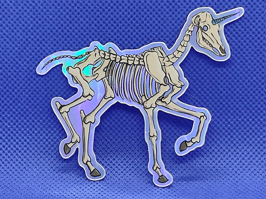 Holographic Unicorn Skeleton Vinyl Sticker – Spooky Mythical Magic