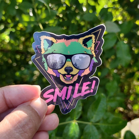 Smile Red Panda Vinyl Sticker – Retro Glossy Design for Animal Lovers