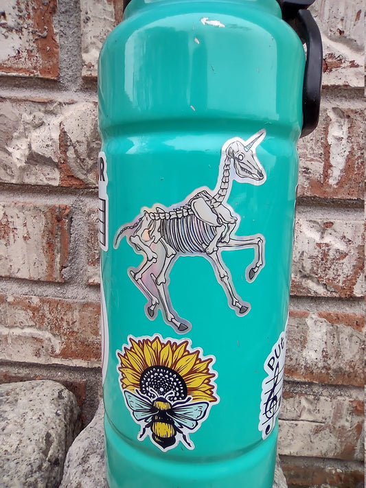 Holographic Unicorn Skeleton Vinyl Sticker – Spooky Mythical Magic