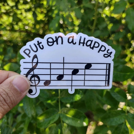 Put on a Happy Face Sticker – Musical Notes Smiley for Music Lovers