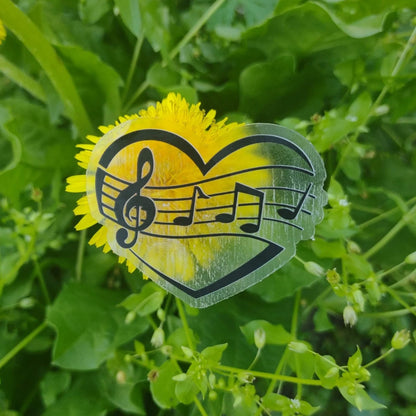 Pegatina de notas musicales en forma de corazón: vinilo duradero, resistente al agua, ideal para amantes de la música.