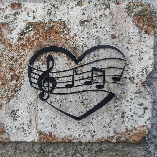 Pegatina de notas musicales en forma de corazón: vinilo duradero, resistente al agua, ideal para amantes de la música.