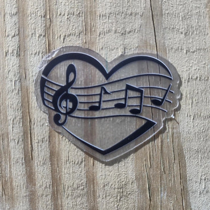 Pegatina de notas musicales en forma de corazón: vinilo duradero, resistente al agua, ideal para amantes de la música.