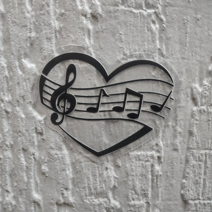 Pegatina de notas musicales en forma de corazón: vinilo duradero, resistente al agua, ideal para amantes de la música.