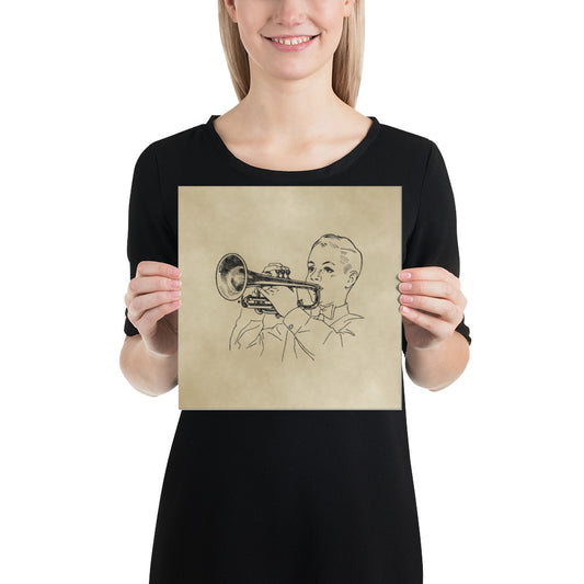 Póster vintage de arte lineal de trompetista