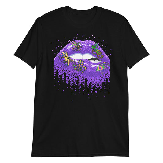 Mardi Gras Purple Glitter Lips Tee