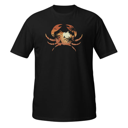 Camiseta con gráfico de cangrejo al atardecer tropical