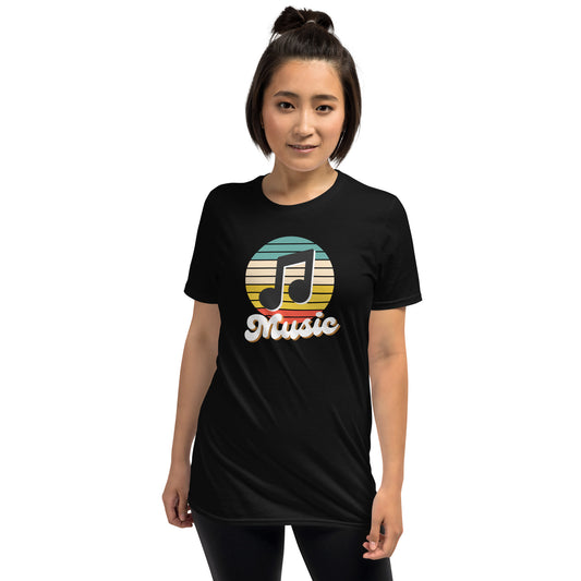 Camiseta retro con notas musicales
