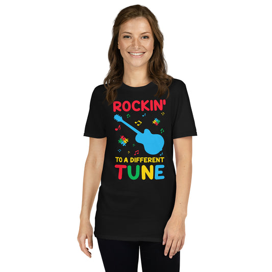 Rockeando con una melodía diferente - Camiseta de concienciación sobre el autismo