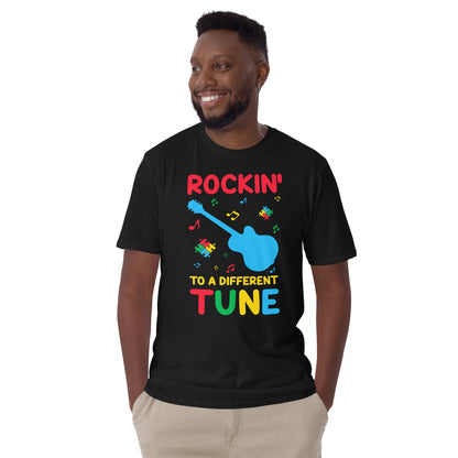 Rockeando con una melodía diferente - Camiseta de concienciación sobre el autismo