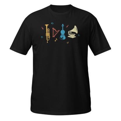 Armonía en cada nota - Camiseta de trompeta, arpa, violín y gramófono