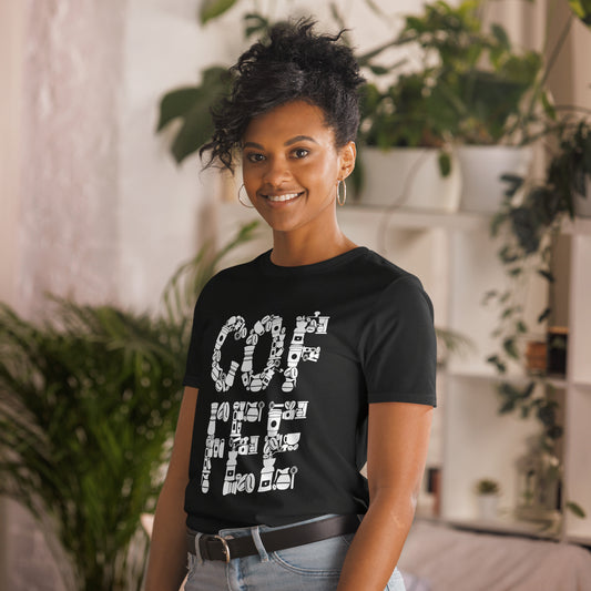 Camiseta gráfica con collage de amantes del café