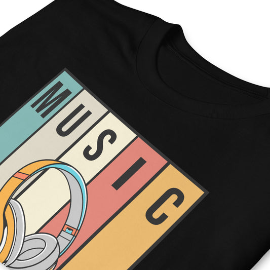 Camiseta con auriculares de música retro