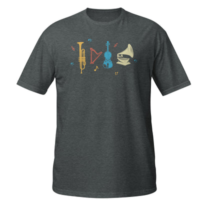 Armonía en cada nota - Camiseta de trompeta, arpa, violín y gramófono