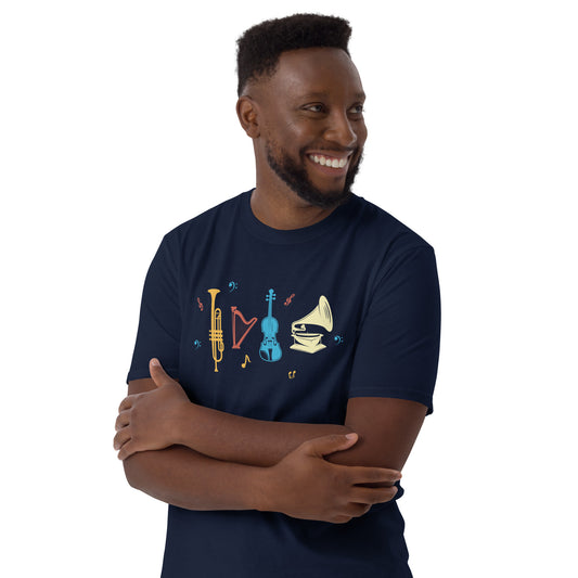 Armonía en cada nota - Camiseta de trompeta, arpa, violín y gramófono