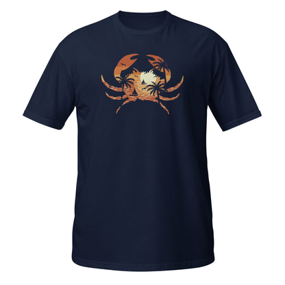 Camiseta con gráfico de cangrejo al atardecer tropical