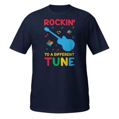 Rockeando con una melodía diferente - Camiseta de concienciación sobre el autismo