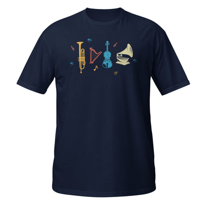 Armonía en cada nota - Camiseta de trompeta, arpa, violín y gramófono