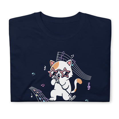 Camiseta de gatito cantante musical de estrella de rock