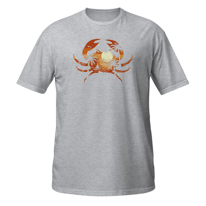 Camiseta con gráfico de cangrejo al atardecer tropical