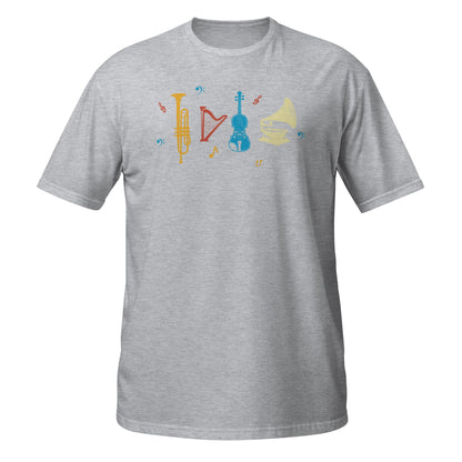 Armonía en cada nota - Camiseta de trompeta, arpa, violín y gramófono