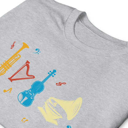 Armonía en cada nota - Camiseta de trompeta, arpa, violín y gramófono