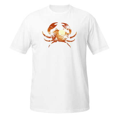 Camiseta con gráfico de cangrejo al atardecer tropical