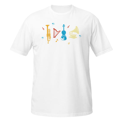Armonía en cada nota - Camiseta de trompeta, arpa, violín y gramófono