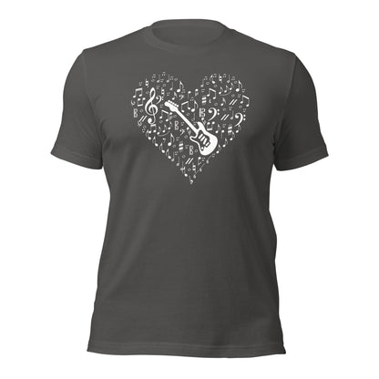Camiseta con corazón para amantes de la música y la guitarra eléctrica