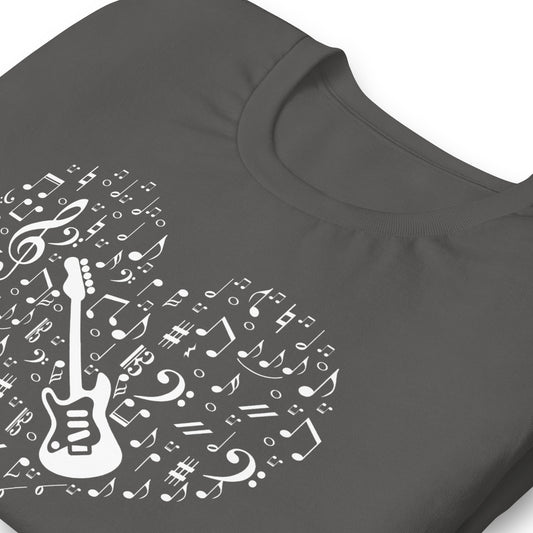 Camiseta con corazón para amantes de la música y la guitarra eléctrica