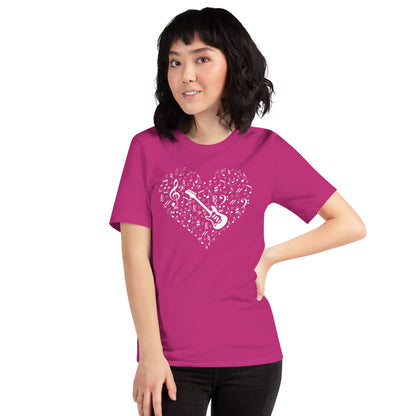 Camiseta con corazón para amantes de la música y la guitarra eléctrica