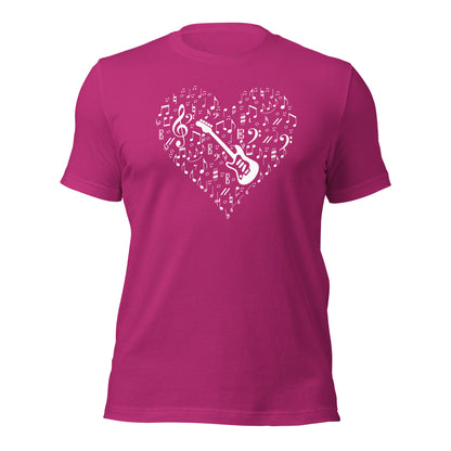 Camiseta con corazón para amantes de la música y la guitarra eléctrica