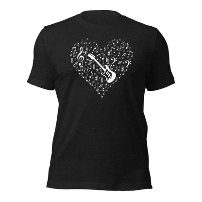 Camiseta con corazón para amantes de la música y la guitarra eléctrica