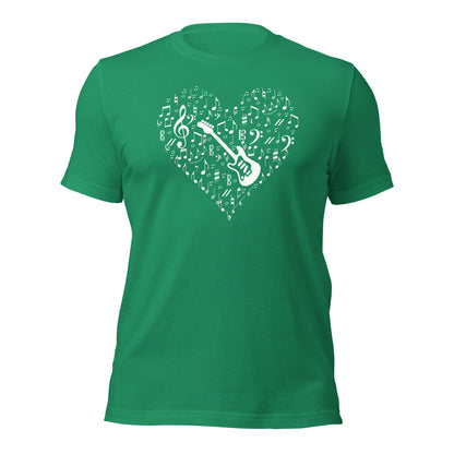Camiseta con corazón para amantes de la música y la guitarra eléctrica