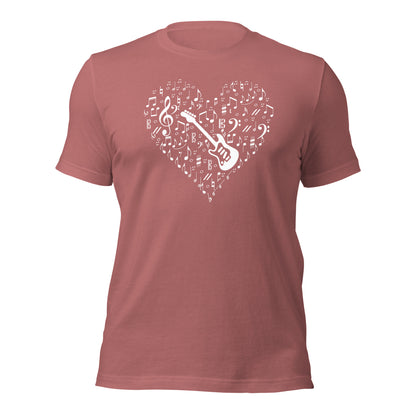 Camiseta con corazón para amantes de la música y la guitarra eléctrica