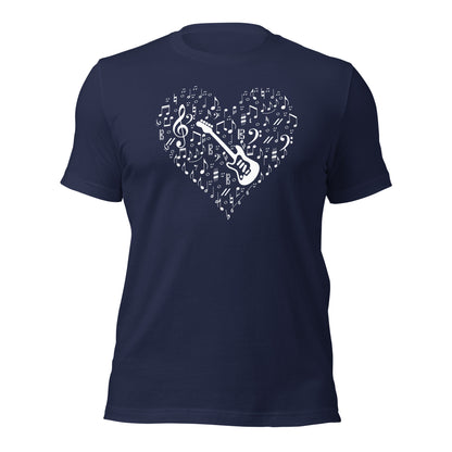 Camiseta con corazón para amantes de la música y la guitarra eléctrica