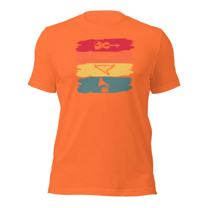 Camiseta de armonía de instrumentos vintage: violín, trompeta, arpa y gramófono