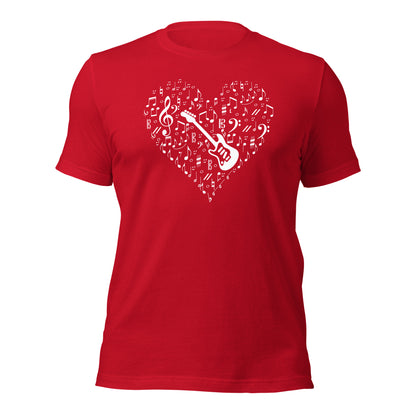 Camiseta con corazón para amantes de la música y la guitarra eléctrica
