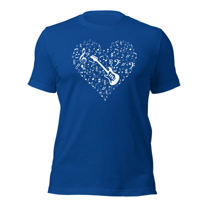 Camiseta con corazón para amantes de la música y la guitarra eléctrica