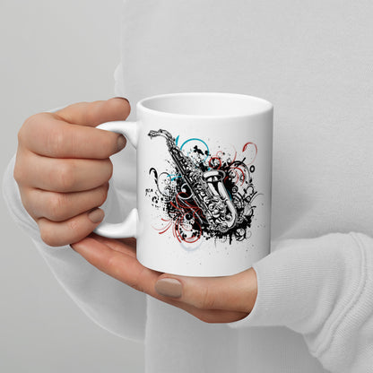Taza con remolino de saxofón