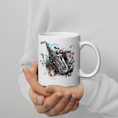 Taza con remolino de saxofón